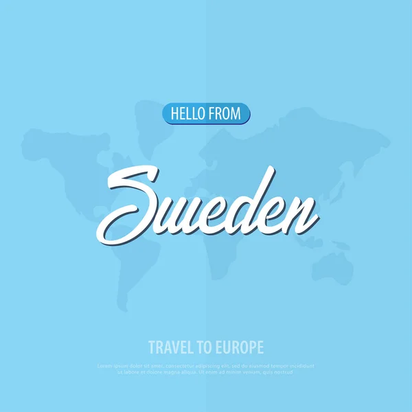 Olá da Suécia. Viaje à Europa. Cartão de saudação turística. Ilustração vetorial . — Vetor de Stock
