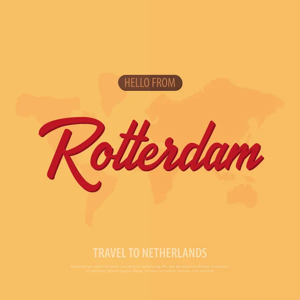 Hola desde Rotterdam. Viajar a Holanda. Tarjeta de felicitación turística. Ilustración vectorial . — Vector de stock