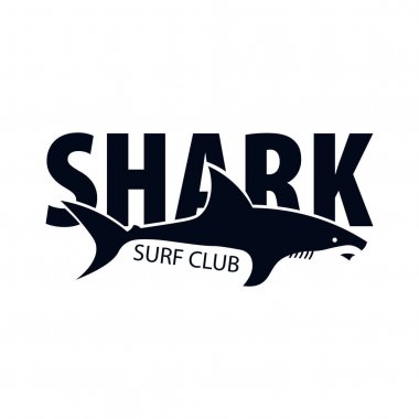 Surf Club. Amblem veya logosu köpekbalığı ile. Vektör çizim.
