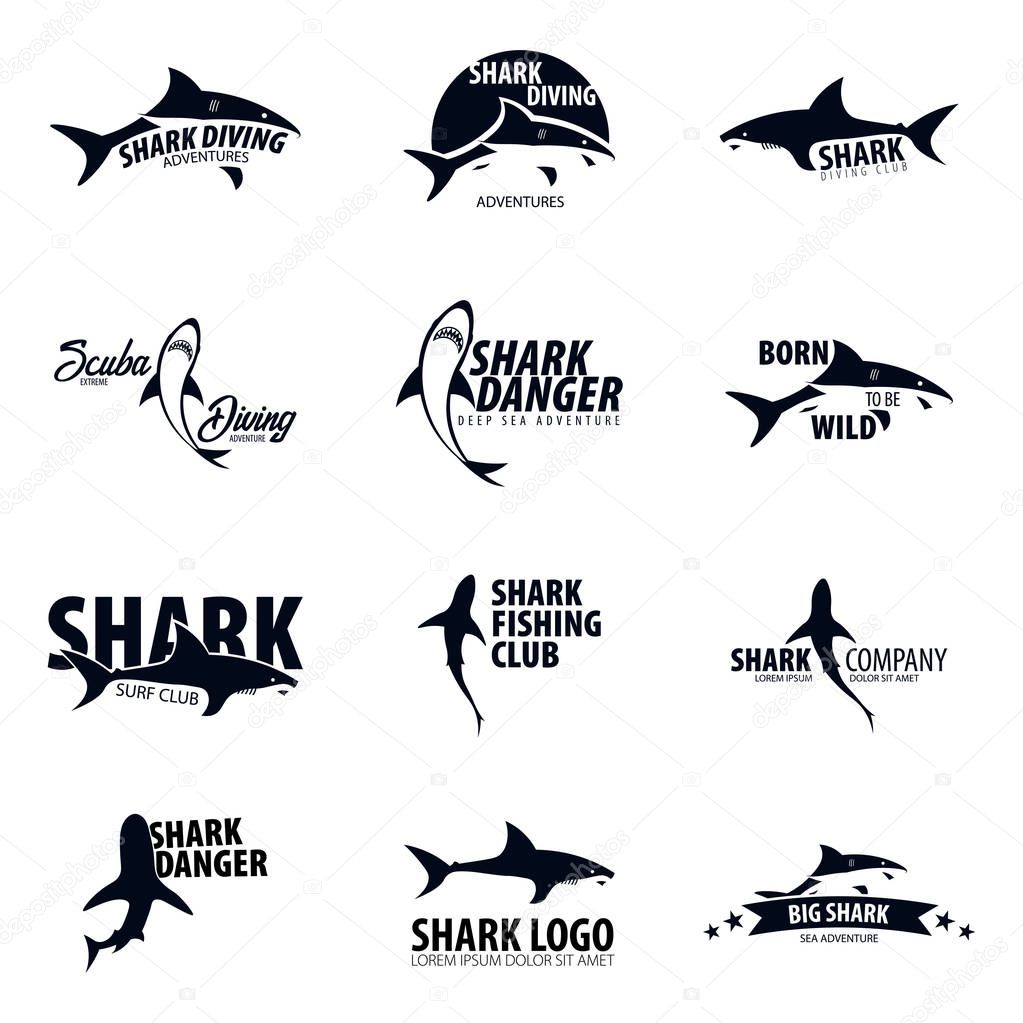 Set Emblems or logos with Shark. Vector illustration