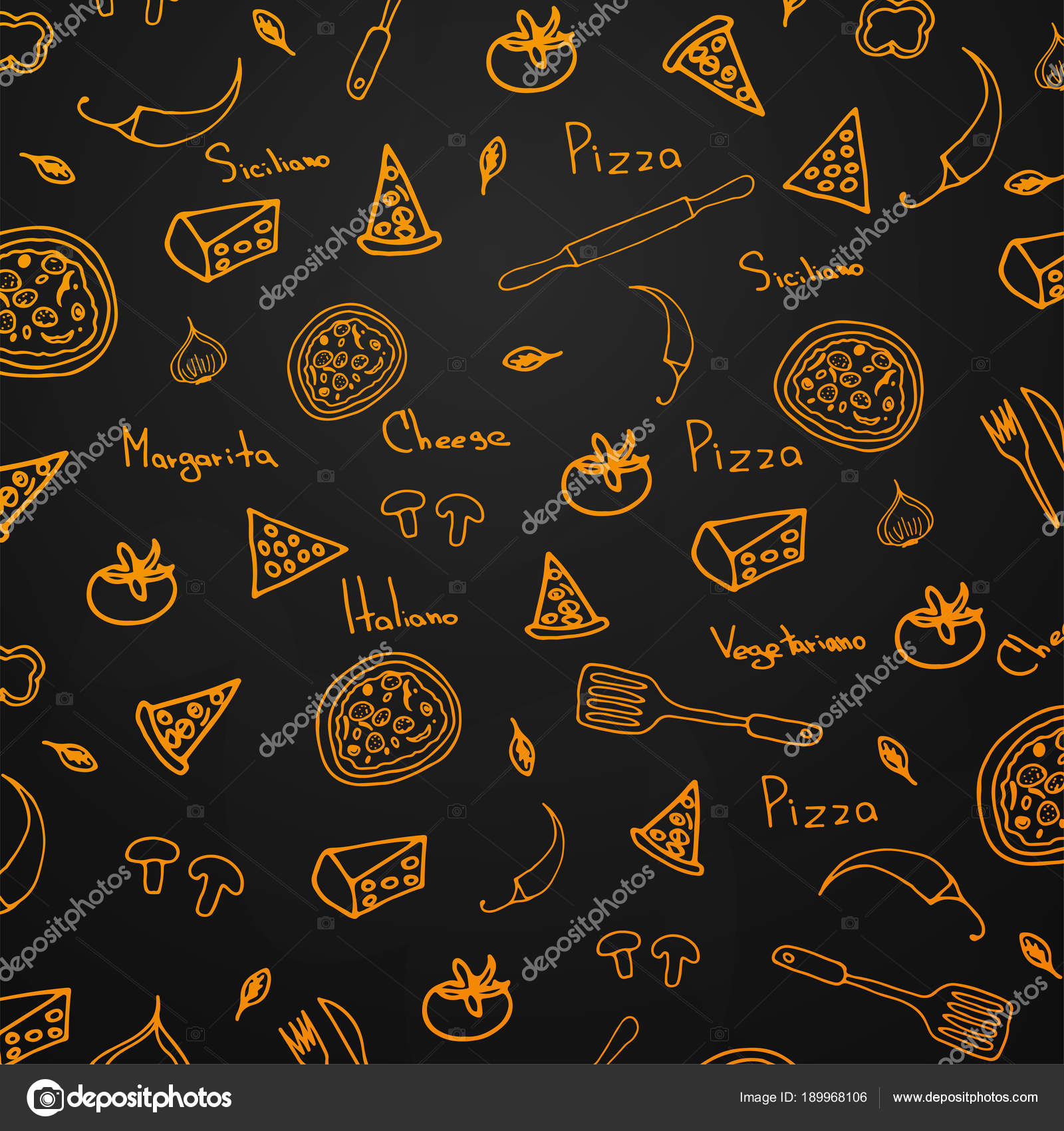Pizza Pattern. Pizza Background in Doodle Style. Vector illustration. Stock  Vector Image by ©leo_design #189968106