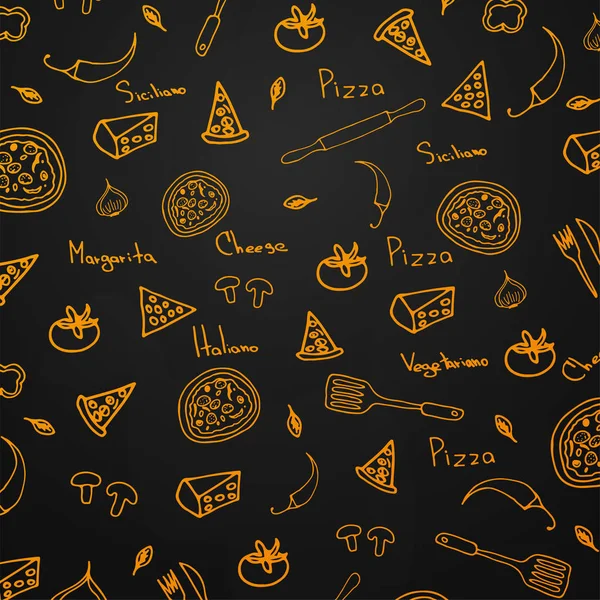 Pizza mönster. Pizza bakgrund i Doodle stil. Vektorillustration. — Stock vektor