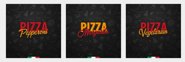 Set de menú de Pizza para restaurante y cafetería. Diseño con elementos gráficos dibujados a mano en estilo doodle. Ilustración vectorial . — Vector de stock