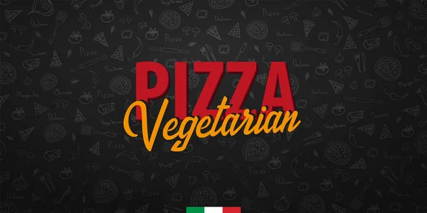 Menú de comida de pizza para restaurante y cafetería. Banner de diseño con elementos gráficos dibujados a mano en estilo doodle. Ilustración vectorial . — Vector de stock