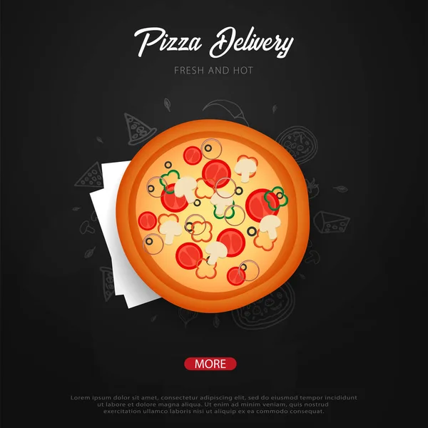 Menu de comida de pizza para restaurante e café. Banner de design com elementos gráficos desenhados à mão em estilo doodle. Ilustração vetorial . — Vetor de Stock