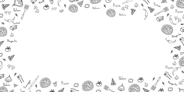 Patrón de pizza. Fondo de pizza en estilo Doodle. Ilustración vectorial . — Vector de stock