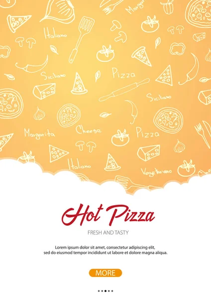 Menu de comida de pizza para restaurante e café. Cartaz com elementos gráficos desenhados à mão em estilo doodle. Ilustração vetorial . — Vetor de Stock