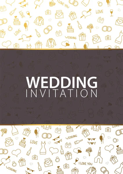 Svatební pozvání tamplate s doodle prvků na pozadí. Uložte data kartu. Vektorové ilustrace. — Stockový vektor
