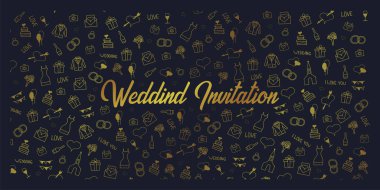 Düğün davet tamplate bir arka plan üzerinde doodle elemanları ile. Tarihi bildirimi kartı kaydedin. Vektör çizim.