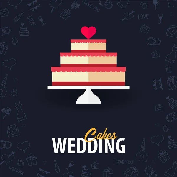 Svatební dorty. Plochý svatební agentura banner s rukou kreslit čmáranice na pozadí. Vektorové ilustrace. — Stockový vektor