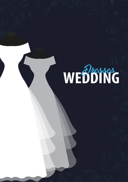 Abiti da sposa. Flat Wedding agenzia banner con mano disegnare scarabocchio su uno sfondo. Illustrazione vettoriale . — Vettoriale Stock