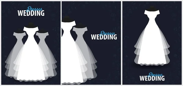 ウェディング ドレス。手でフラット結婚代理店バナーのセットは、背景に落書きを描画します。ベクトル図. — ストックベクタ