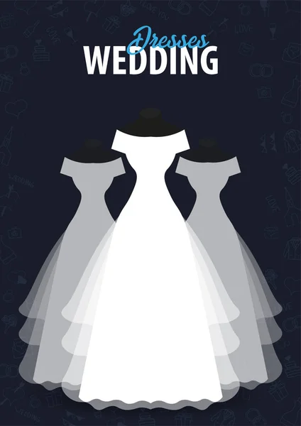 Vestidos de novia. Banner plano de agencia de bodas con garabato dibujado a mano sobre un fondo. Ilustración vectorial . — Archivo Imágenes Vectoriales