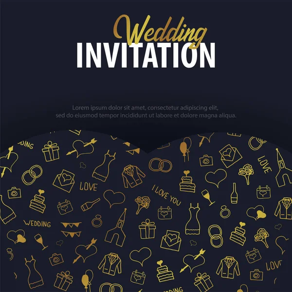 Svatební pozvání tamplate s doodle prvků na pozadí. Uložte data kartu. Vektorové ilustrace. — Stockový vektor