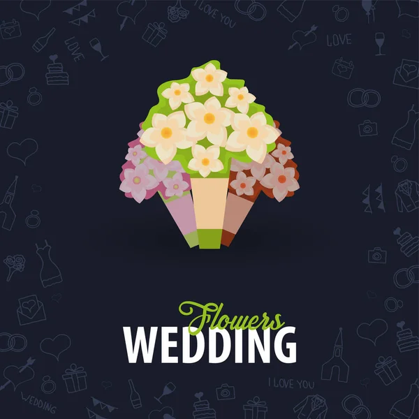 Flores de boda. Banner plano de agencia de bodas con garabato dibujado a mano sobre un fondo. Ilustración vectorial . — Archivo Imágenes Vectoriales