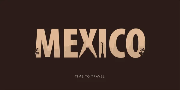 México. Bunner de viaje con siluetas de lugares de interés. Tiempo para viajar. Ilustración vectorial . — Archivo Imágenes Vectoriales