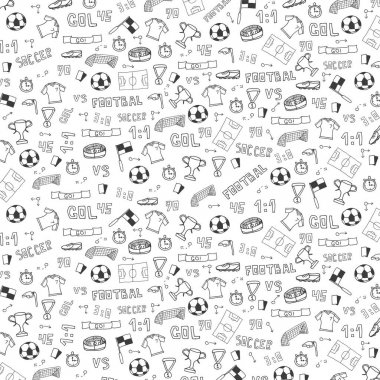 Elle çizilmiş doodle futbol ya da futbol geçmiş. İzole öğeleri. Vektör çizim.