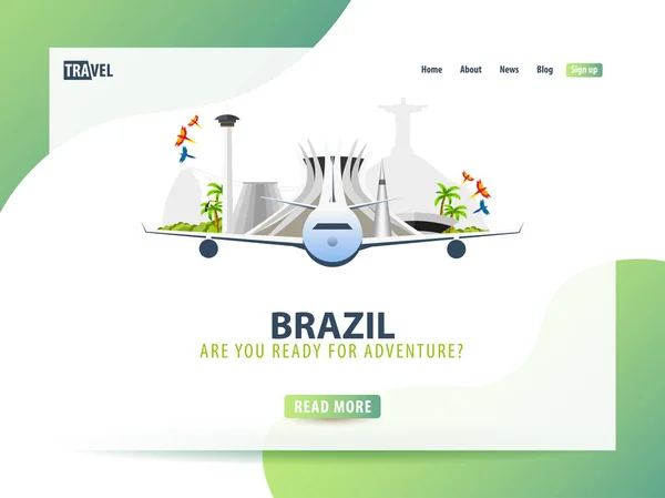 Brasil. Banner de viaje o plantilla web para sitio web o landing page. Tiempo para viajar. Ilustración de interfaz de usuario vectorial . — Archivo Imágenes Vectoriales