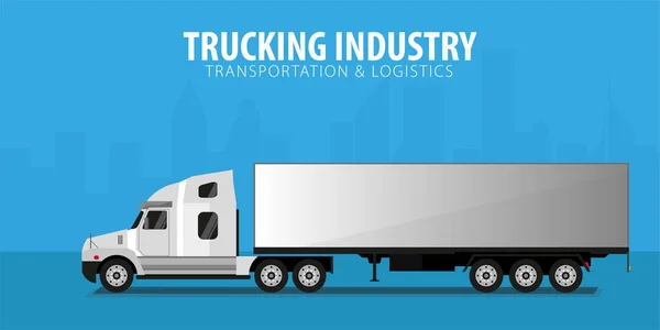 Lastbilstransporter industri banner, logistik och leverans. Semi truck. Vektorillustration. — Stock vektor