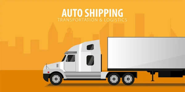 Lastbilstransporter industri banner, logistik och leverans. Semi truck. Vektorillustration. — Stock vektor