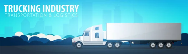 Banner de la industria del transporte, logística y entrega. Semirremolque. Ilustración vectorial . — Vector de stock