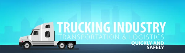 Bannière de l'industrie du camionnage, logistique et livraison. Semi camion. Illustration vectorielle . — Image vectorielle