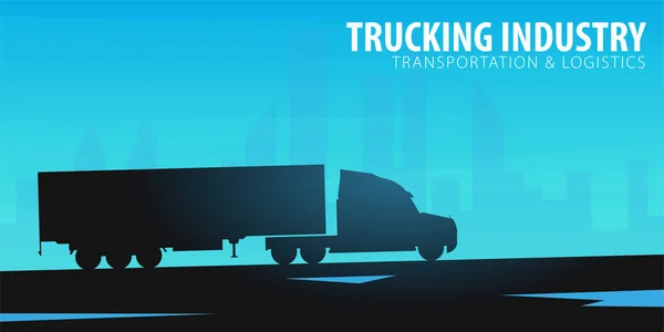 Transport samochodowy, przemysł transparent, Logistic i dostawy. Ciężarówki naczepy. Ilustracja wektorowa. — Wektor stockowy