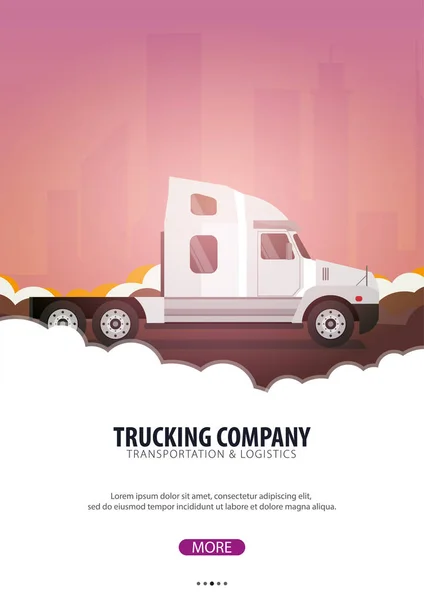 Lastbilstransporter industri affisch, logistik och leverans. Semi truck. Vektorillustration. — Stock vektor