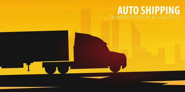 Lastbilstransporter industri banner, logistik och leverans. Semi truck. Vektorillustration. — Stock vektor