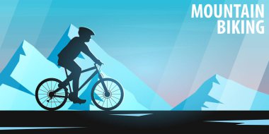 Dağ bisikleti. Yokuş aşağı bisiklet. Spor afiş, aktif yaşam tarzı. Vektör çizim.