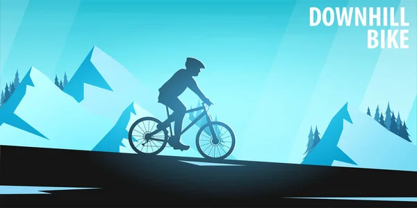 Ciclismo de montaña. Bicicleta cuesta abajo. Banner deportivo, estilo de vida activo. Ilustración vectorial . — Archivo Imágenes Vectoriales