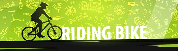 Bannière vélo avec fond doodle. Sport, mode de vie actif. Illustration vectorielle . — Image vectorielle