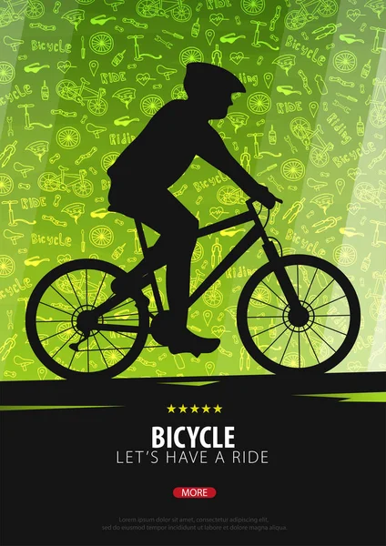 Poster vélo avec fond de doodle. Sport, mode de vie actif. Illustration vectorielle . — Image vectorielle
