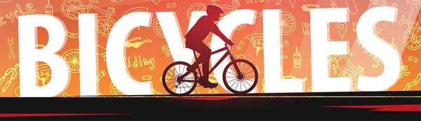 Banner de bicicleta con fondo de garabato. Deporte, estilo de vida activo. Ilustración vectorial . — Archivo Imágenes Vectoriales