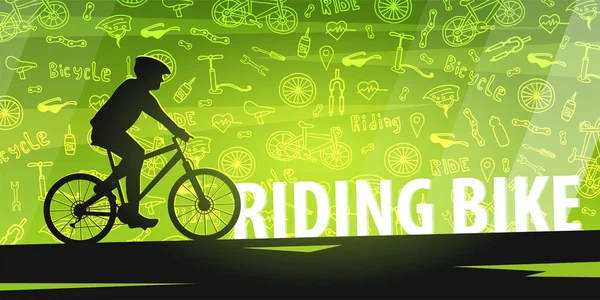 Banner de bicicleta con fondo de garabato. Deporte, estilo de vida activo. Ilustración vectorial . — Archivo Imágenes Vectoriales