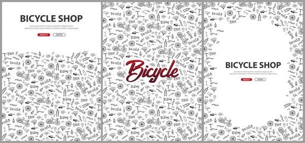 Doodle vektoros illusztráció kerékpár halmaza. Kerékpáros életmód és a kaland a web bannerek, nyomtatott anyagok fogalmának. — Stock Vector