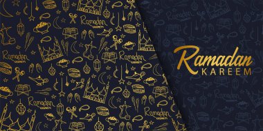 Ramazan Kareem illüstrasyon el ile Müslüman topluluk Festivali kutlamaları için doodle arka plan çizmek.