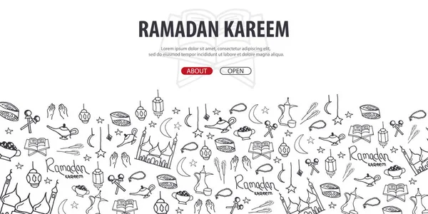 Ilustración de Ramadán Kareem con dibujo a mano doodle fondo para la celebración del festival de la comunidad musulmana . — Vector de stock
