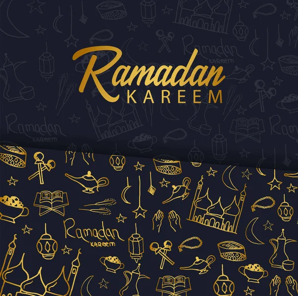 Illustration of Ramadan Kareem with hand draw doodle background for the celebration of Muslim community festival. — Stock Vector