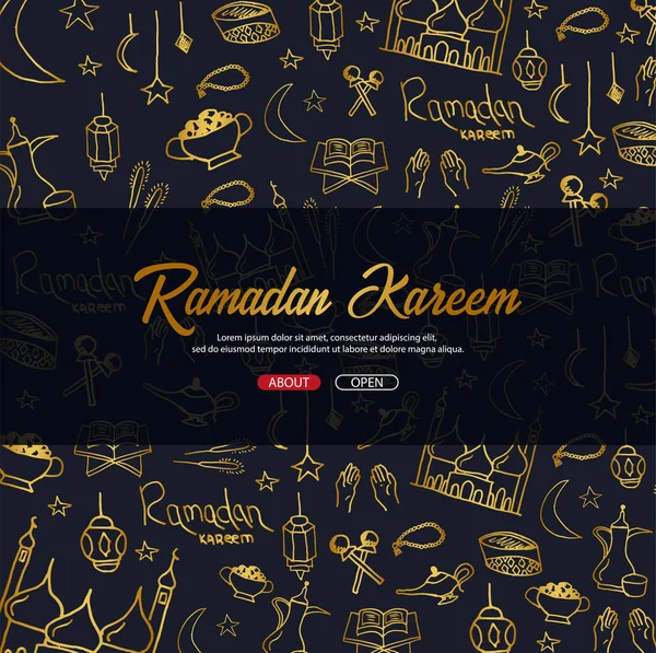 Ilustración de Ramadán Kareem con dibujo a mano doodle fondo para la celebración del festival de la comunidad musulmana . — Vector de stock