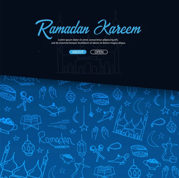 Illustrazione del Ramadan Kareem con disegnare a mano lo sfondo scarabocchio per la celebrazione del festival della comunità musulmana . — Vettoriale Stock