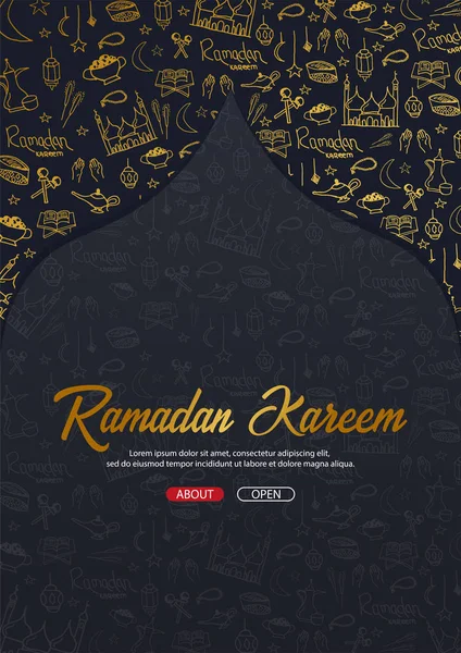 Ilustración de Ramadán Kareem con dibujo a mano doodle fondo para la celebración del festival de la comunidad musulmana . — Vector de stock