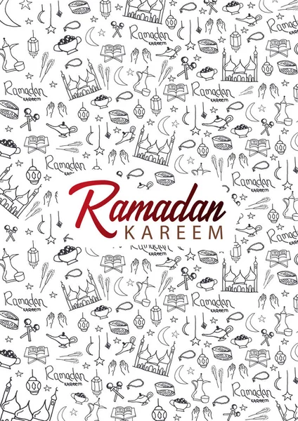 Ilustración de Ramadán Kareem con dibujo a mano doodle fondo para la celebración del festival de la comunidad musulmana . — Vector de stock