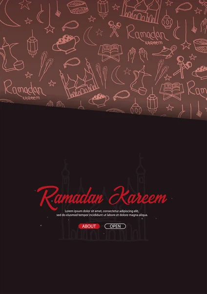 Ilustración de Ramadán Kareem con dibujo a mano doodle fondo para la celebración del festival de la comunidad musulmana . — Vector de stock