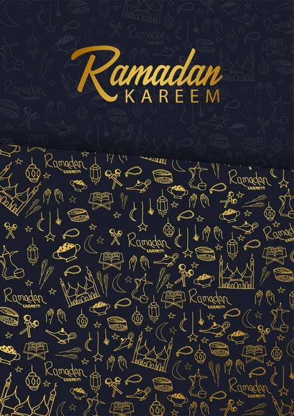 Ilustración de Ramadán Kareem con dibujo a mano doodle fondo para la celebración del festival de la comunidad musulmana . — Vector de stock