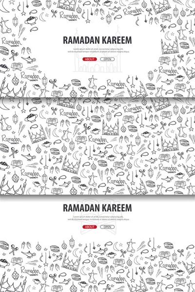 Set Ilustraciones de Ramadán Kareem con mano dibujar doodle fondo para la celebración del festival de la comunidad musulmana . — Vector de stock
