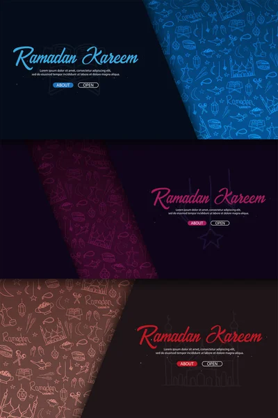 Set Ilustraciones de Ramadán Kareem con mano dibujar doodle fondo para la celebración del festival de la comunidad musulmana . — Vector de stock