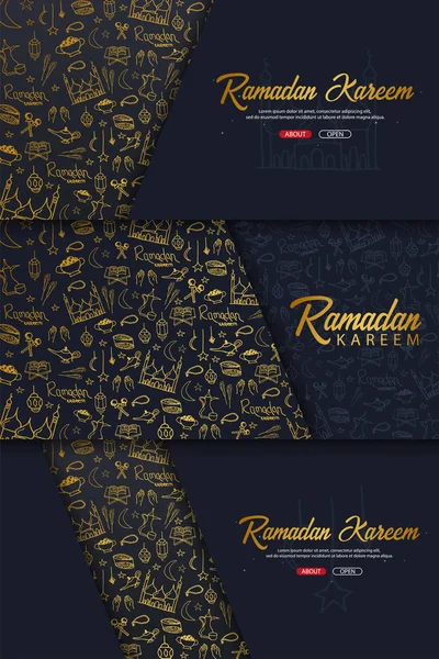 Set Ilustraciones de Ramadán Kareem con mano dibujar doodle fondo para la celebración del festival de la comunidad musulmana . — Vector de stock