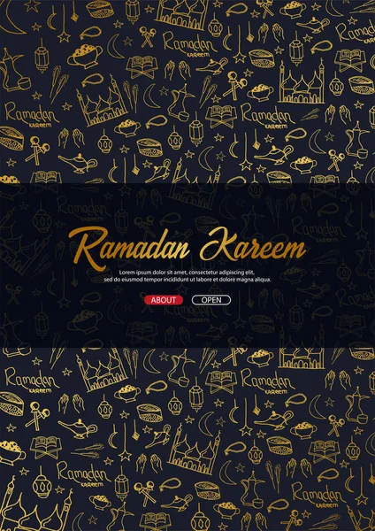 Ramadan Kareem illusztrációja kézzel felhívni doodle háttér ünnepe a muszlim Közösség fesztivál. — Stock Vector