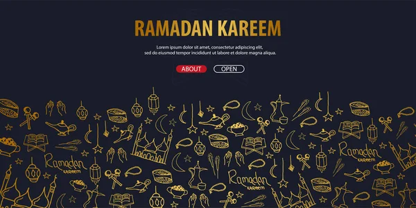 Ilustración de Ramadán Kareem con dibujo a mano doodle fondo para la celebración del festival de la comunidad musulmana . — Vector de stock